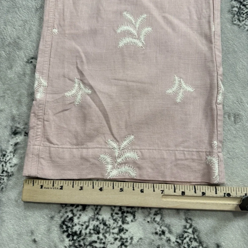 Zara Embroidered Wide Leg Pants Womens‎ Size XS Pink Linen Blend Boho Resort